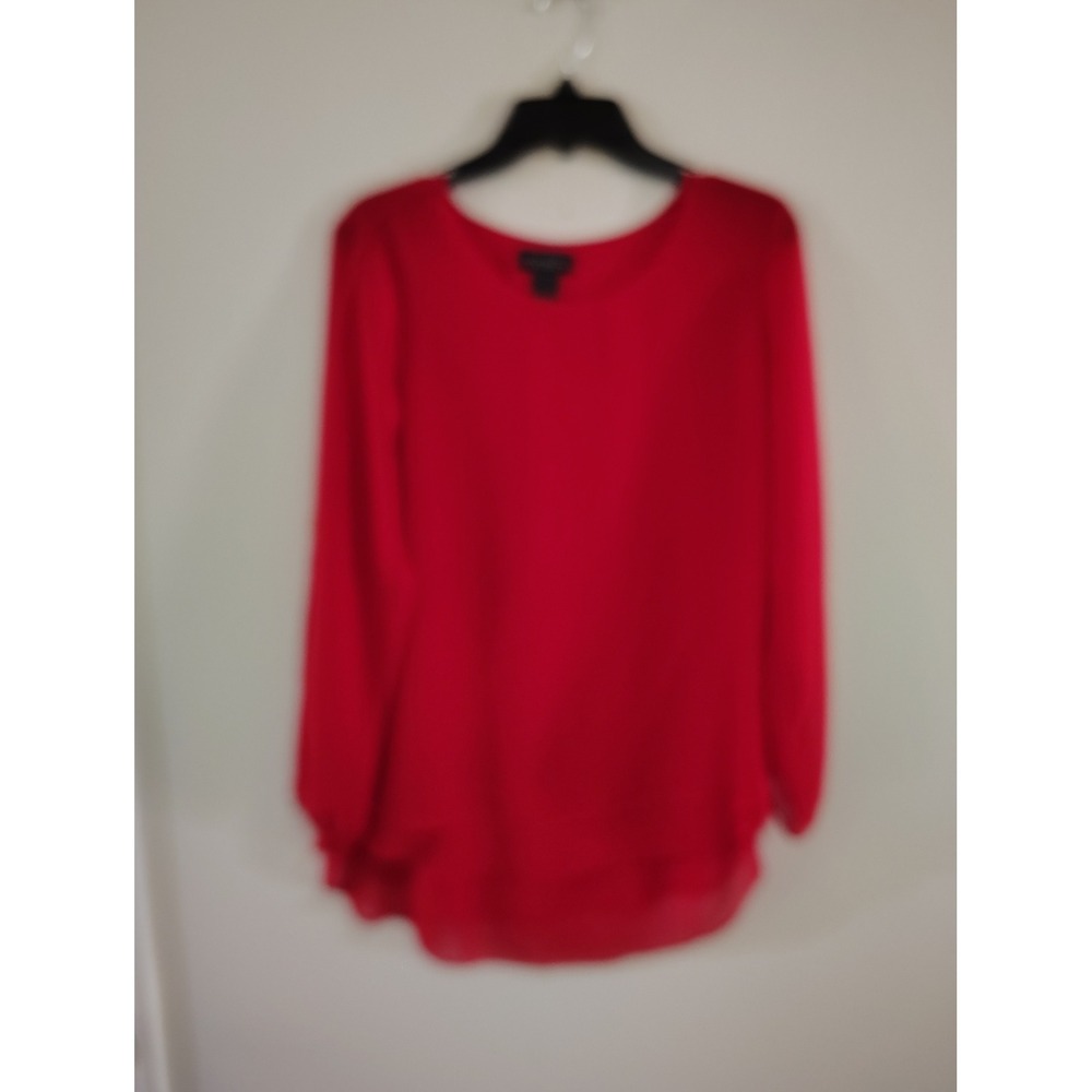 Investments Petites Red Long Sleeve Layered Chiffon Hem Blouse PM PM PM